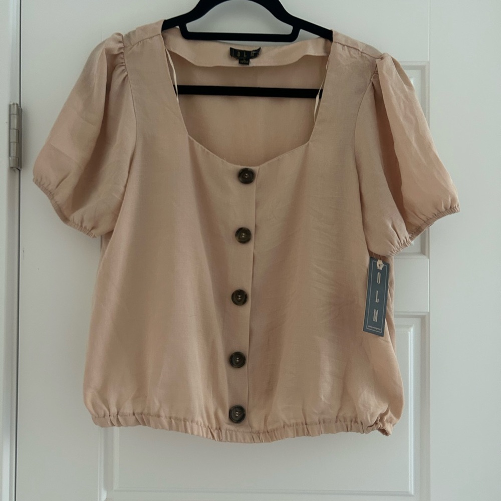 Elegant Beige Puff Sleeve Top Size L